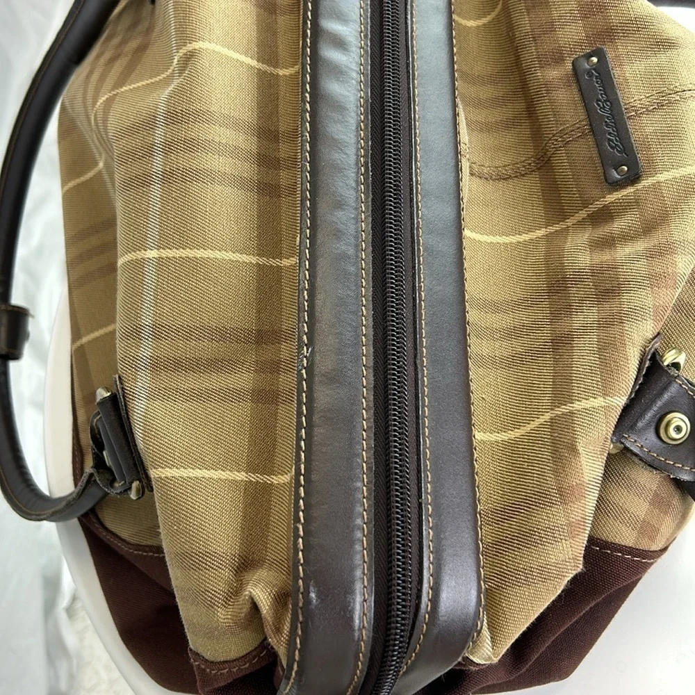 Eddie Bauer Classic Vintage Plaid Traveler Bag Luggage  Leather Trim & H…